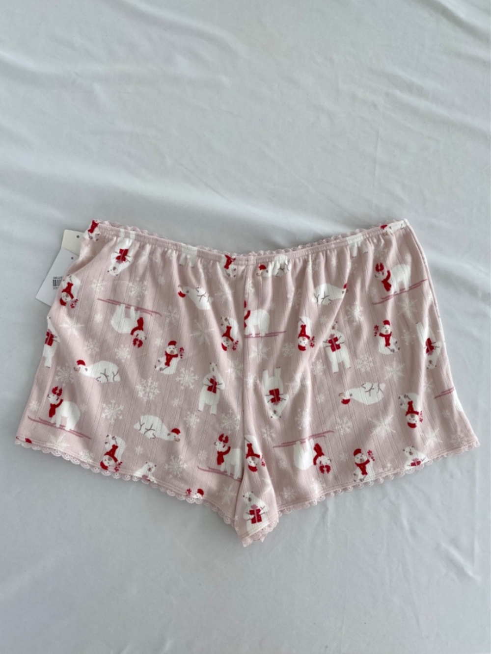Pink Rose Sleepwear Polar Bear Holiday Lace Trim Sleep Shorts NWT - Picture 2 of 9